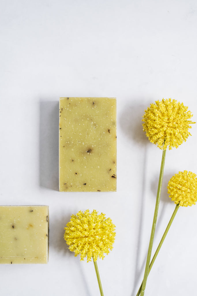 Peppermint soaps with yellow flowers
